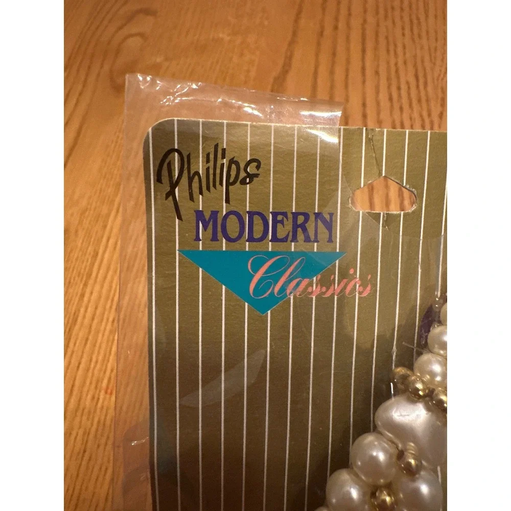 Philips Modern Classics Faux Pearl Heart Hair Barrette‎ Gold Tone Beads 36025